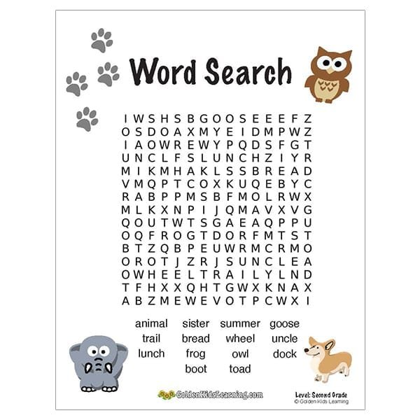 Free Word Search Worksheets for 2nd Grade Golden Kids Learning