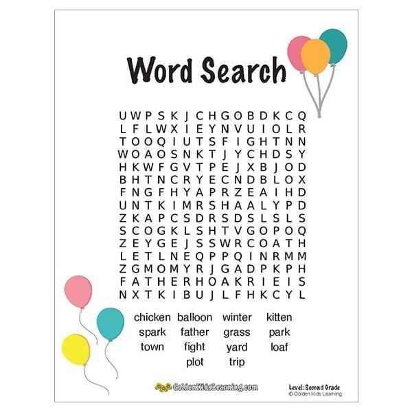 word search 2nd grade 6 gkl educational site for pre k through 5