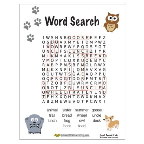 free word search worksheets for 2nd grade golden kids