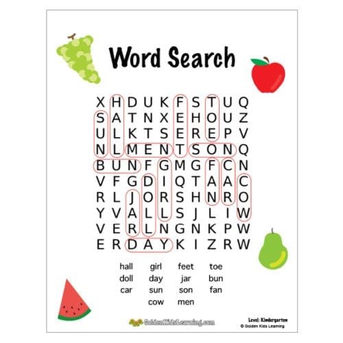 Free Word Search Worksheets for Pre-K| Golden Kids Learning