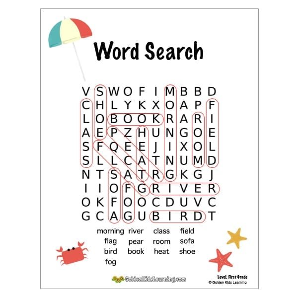 free word search worksheets for 1st grade golden kids