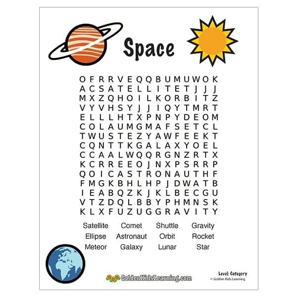 Free Word Search Worksheets - Category Words | Golden Kids Learning