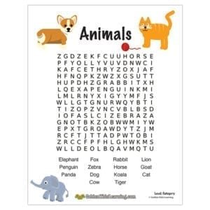 Free Word Search Worksheets Category Words | Golden Kids Learning