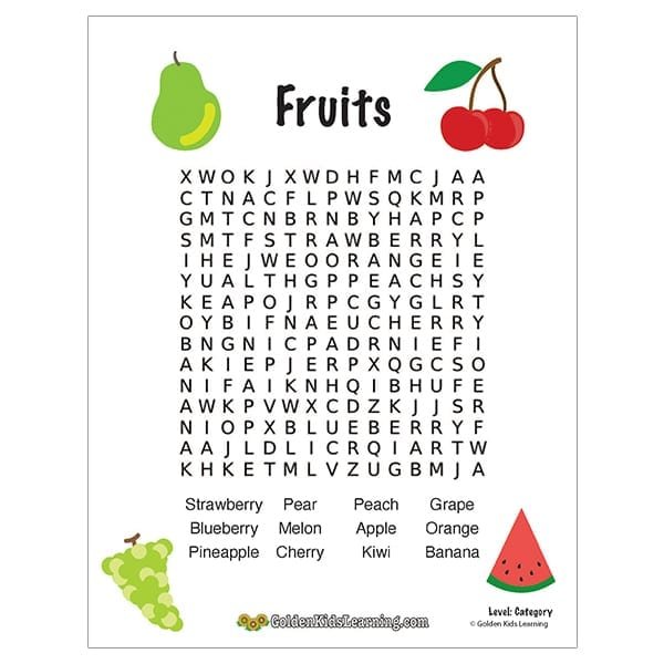 Free Word Search Worksheets - Category Words | Golden Kids Learning