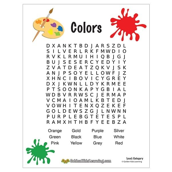 Free Word Search Worksheets - Category Words | Golden Kids Learning