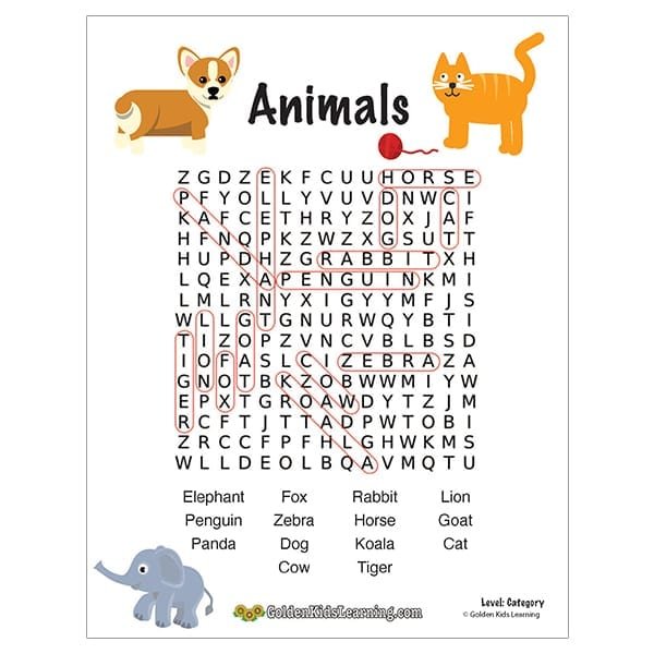 free word search worksheets category words golden kids learning