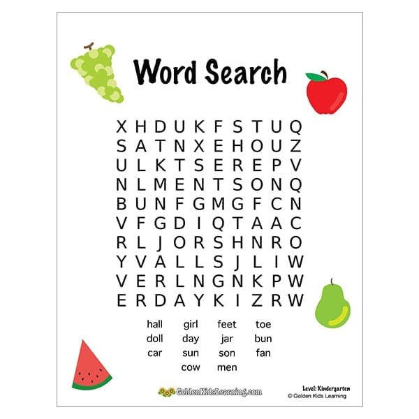 Free Word Search Worksheets for Pre-K