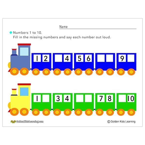 GKL | Number Trains Free Educational Worksheets