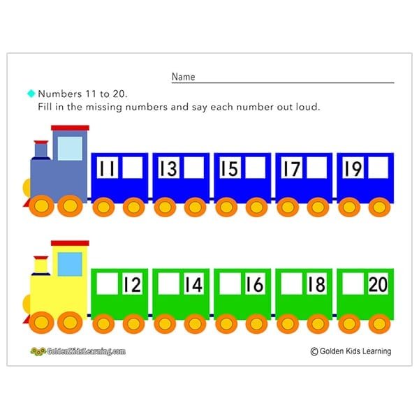 gkl number trains 11 to 20 free educational worksheet