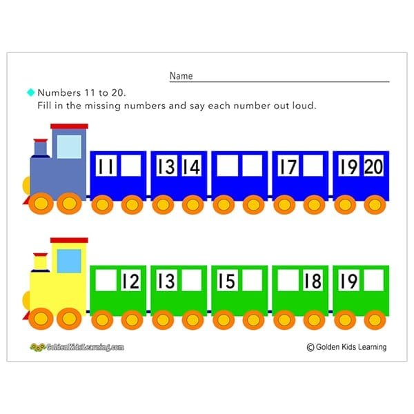 gkl number trains 11 to 20 free educational worksheet