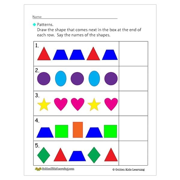 learn shapes patterns free educational worksheets gkl