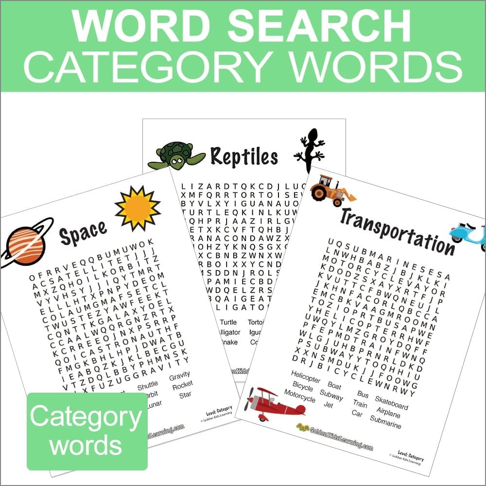 Free Word Search Worksheets Category Words | Golden Kids Learning