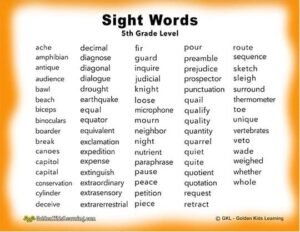 sight words for 5th and 6th graders