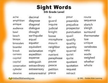 6th grade sight words powerpoint