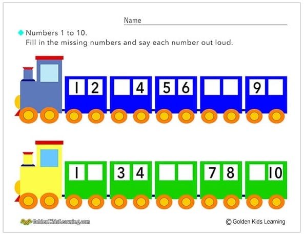 Number Trains 1 to 10 | Free Educational Worksheet - GKL