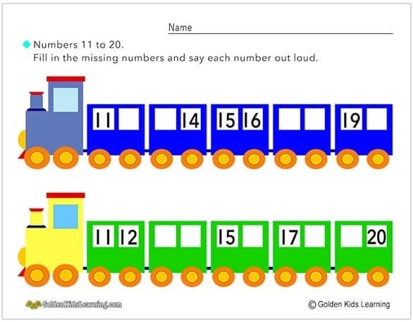 number trains 1 to 10 free educational worksheet gkl