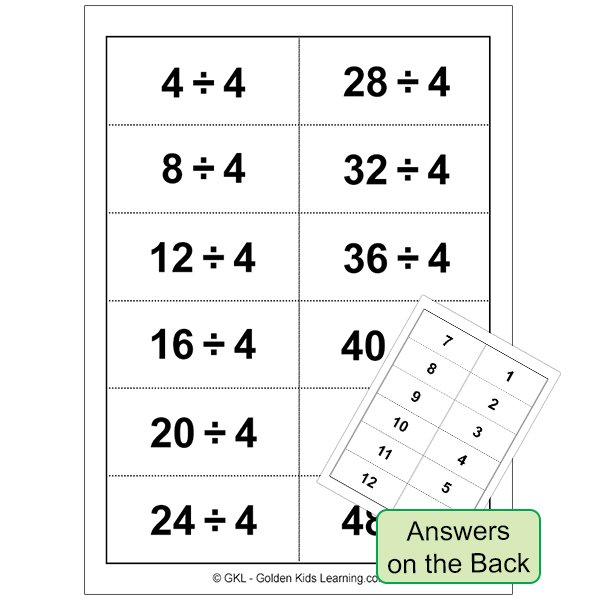 Free Printable Division Flashcards Divide By 1 through 12