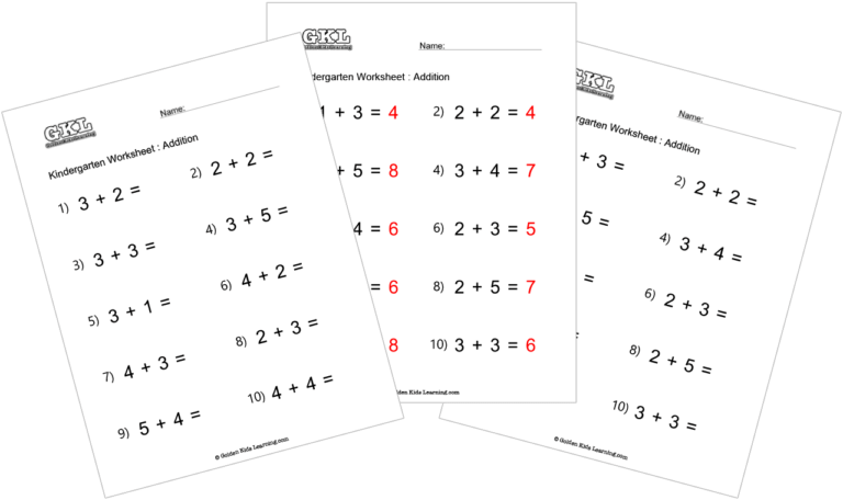 Free Addition Worksheets for Kindergarten | Golden Kids Learning