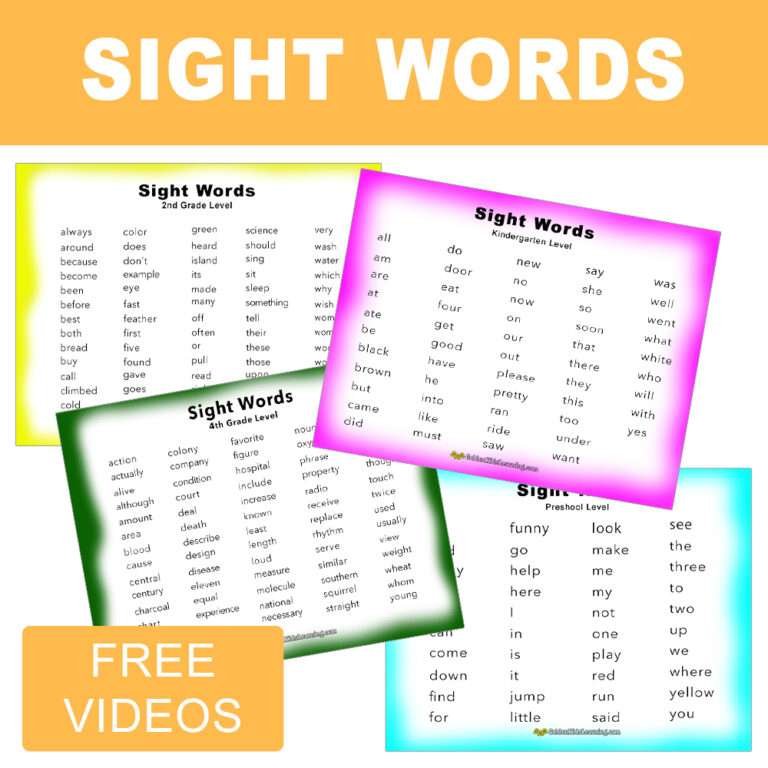 Free Sight Words Charts Preschool to 5th Grade | Golden Kids Learning